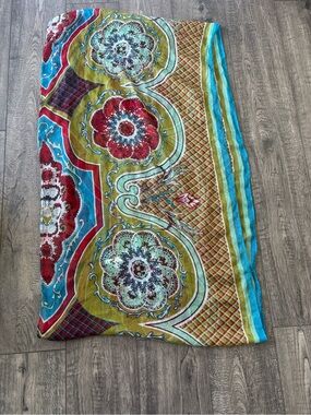 Boho Medallion Floral Wrap Scarf in Red, Turquoise & Mustard